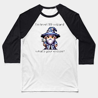 Level 99 Wizard Pixel Art Baseball T-Shirt